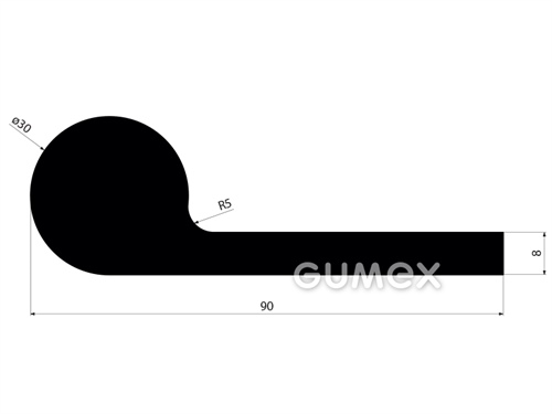 Gumový profil tvaru "P", 90x30/8mm, 70°ShA, NBR, -40°C/+70°C, čierny